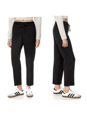 Aritzia Babaton Jimmy Pants Tie Front Black Elastic Waist Pull On Cropped Small